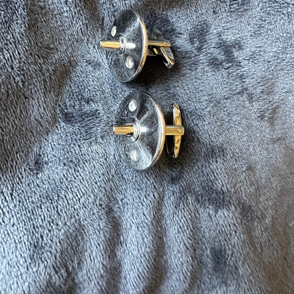 Foster cuff links silver tone shaped like ski pole ends - Picture 2 of 5